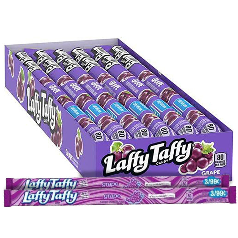 Wonka Laffy Taffy Fruit Flavoured Chewy Sweet Ropes - Grape (24 x 22g)